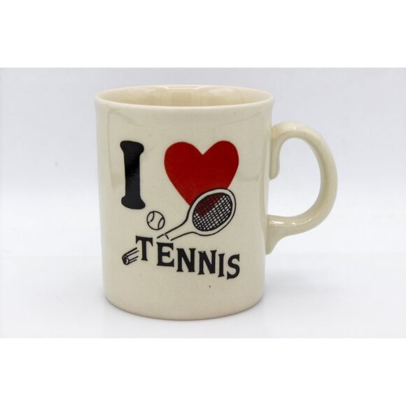 Vintage Tennis Cup Coffee Mug Made In England Raquette Heart 10 oz "I love Tenni - Picture 8 of 8
